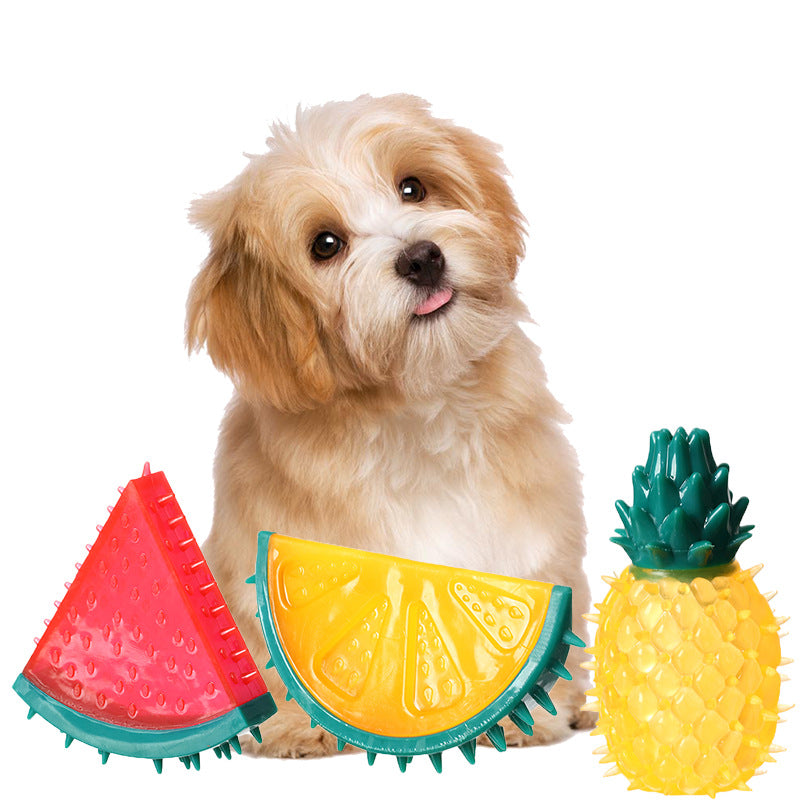 Juguete masticable de piña y limón con sonido para mascotas