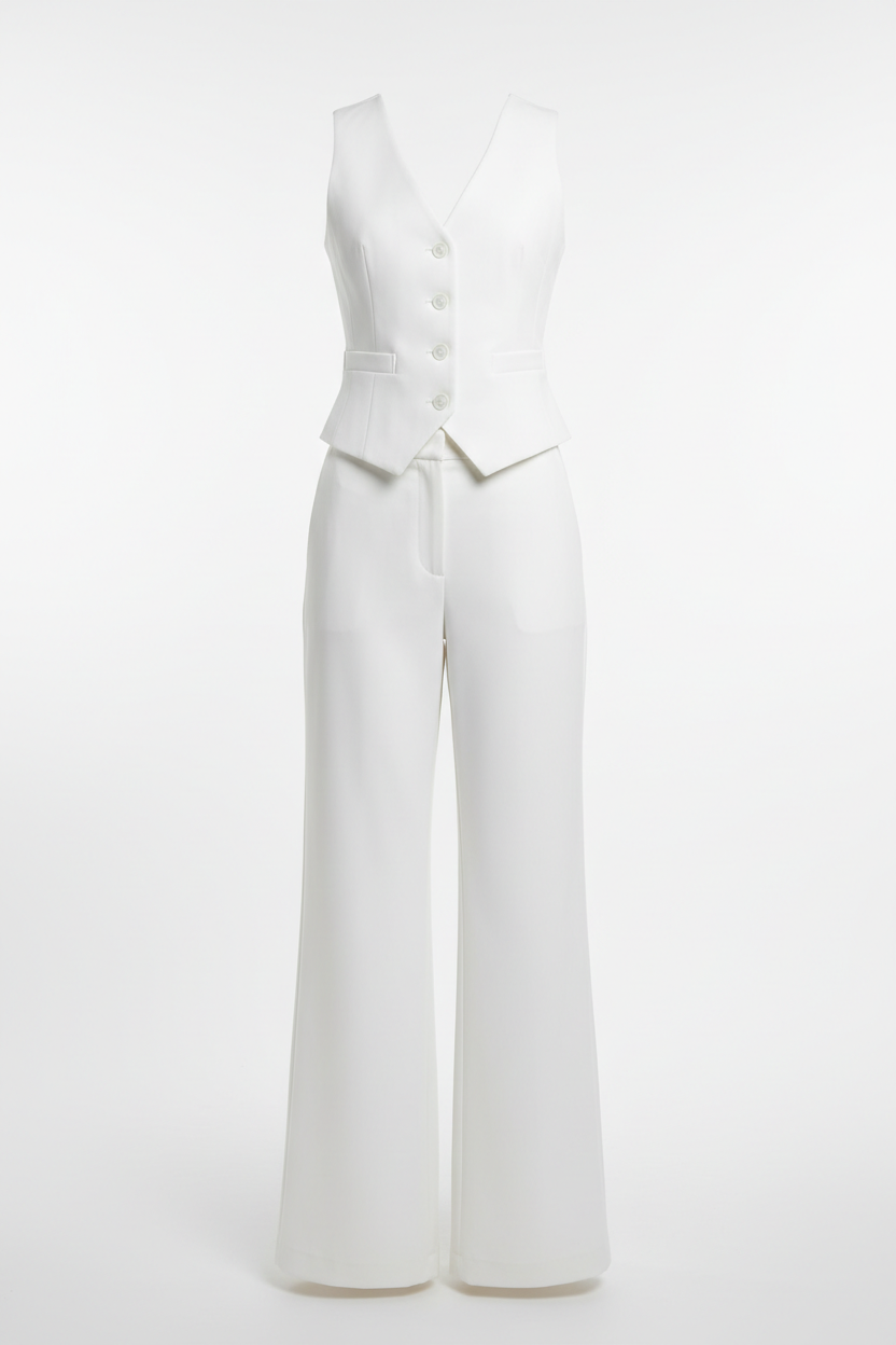 Conjunto de 2 piezas chaleco y pantalón largo mujer - Blanco